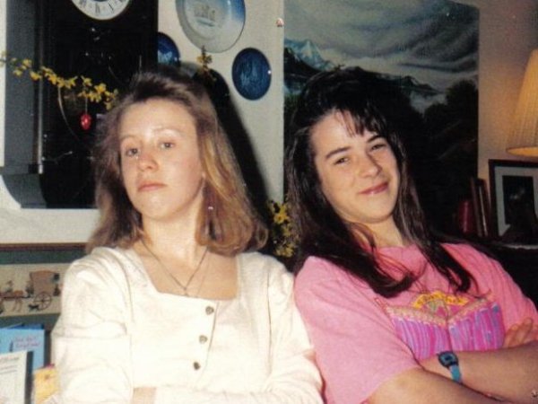 Rebecca and I in our ill-advised Jersey Girl phase. Before I was a rock dork, I dabbled in hair-chickdom.