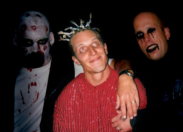 Life imitating art: Charles Pravata (center) costumed as Perry Farrell Artist imitating idol: Charles Pravata (center) at Perry Farrell